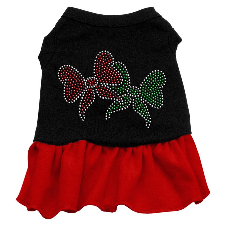 Christmas Bows Rhinestone Dress Black with Red Med